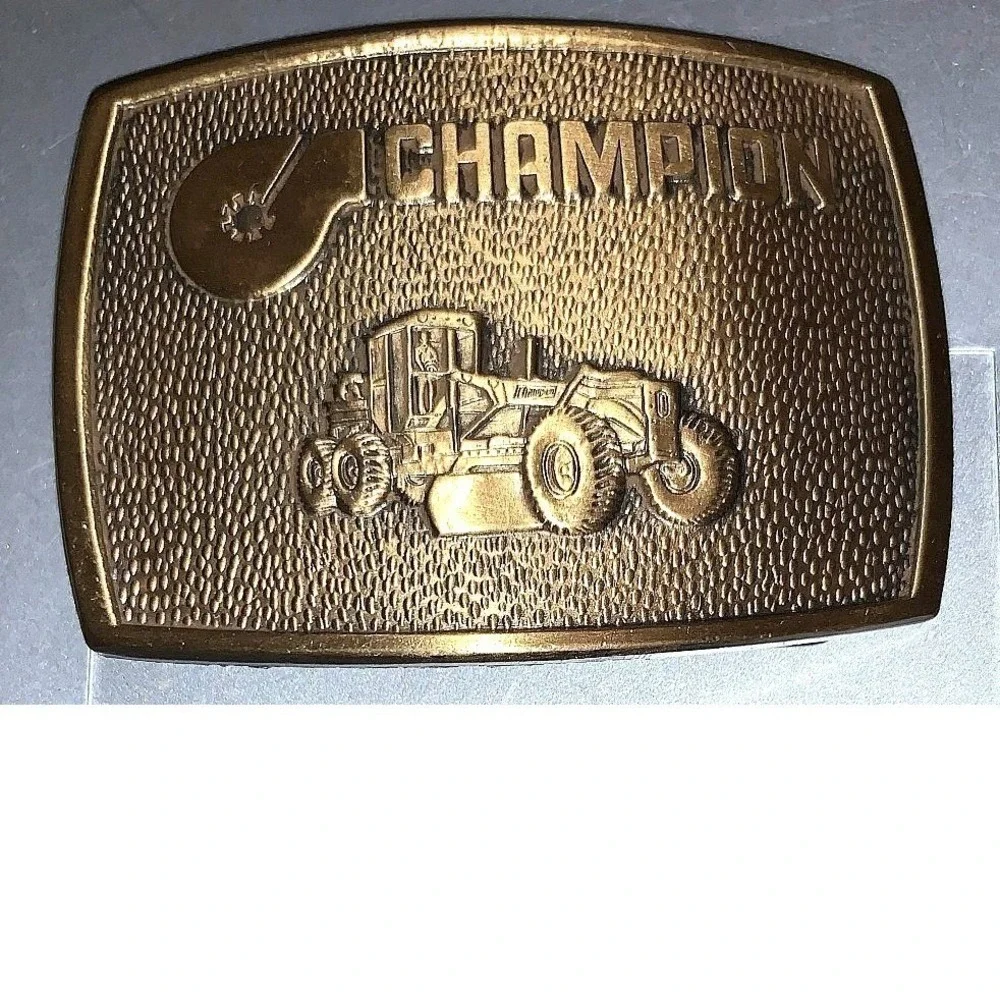 Vintage Champion Tractor Road Grater Brass Belt Buckle - NOS 3